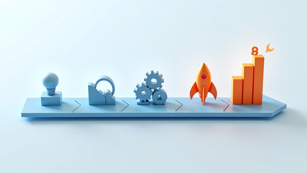 Infographie décrivant un parcours entrepreneurial en quatre phases avec des icônes de progression.