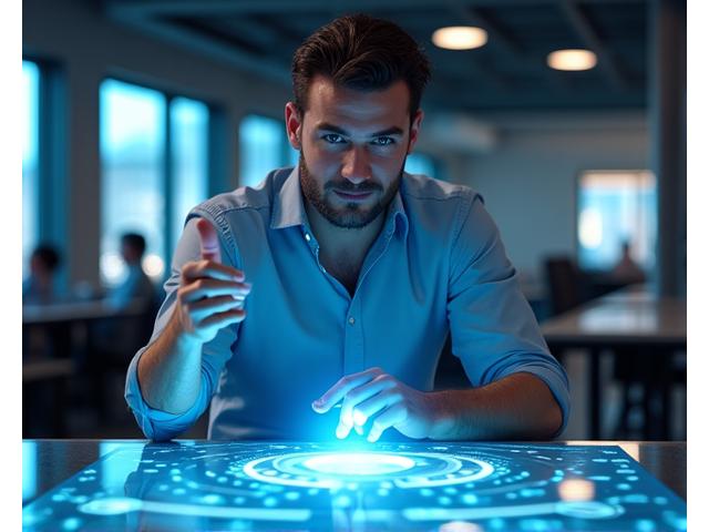 Thomas, un entrepreneur charismatique en réunion d'affaires.