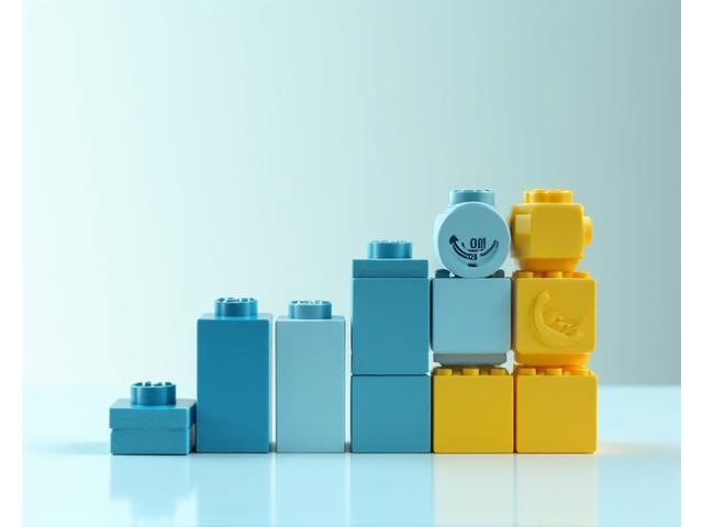 Des blocs de construction ou des pièces de puzzle s'assemblant pour former un diagramme de portefeuille financier diversifié, symbolisant la construction méthodique d'un investissement initial.