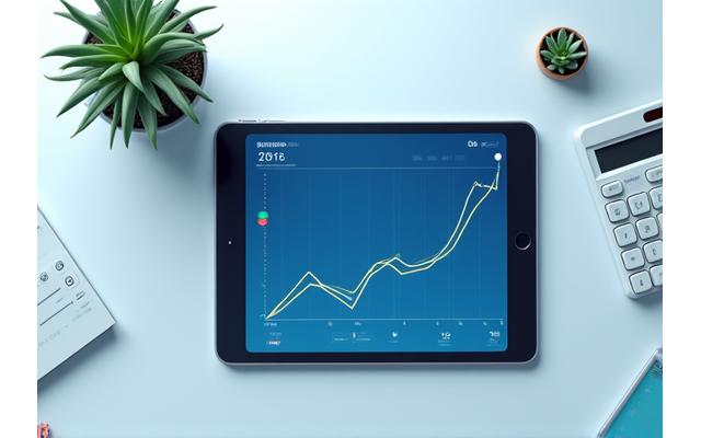 Graphiques boursiers apaisants avec des icônes d'apprentissage et de sécurité, symbolisant un investissement simple et sûr pour les débutants.