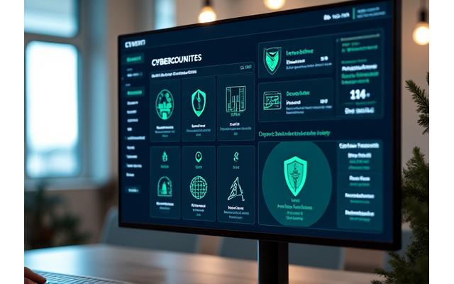 Image d'une interface de tableau de bord de cybersécurité avec des graphiques et des alertes visuelles, représentant la protection des données informatiques pour les PME.