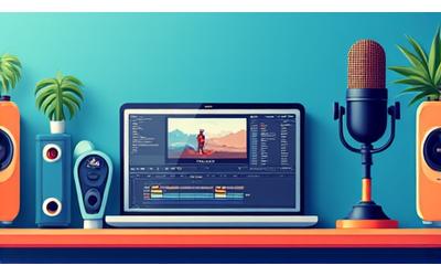 Microphone, caméra et ordinateur, symboles de la création de contenu vidéo et audio