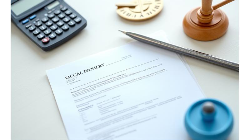 Des documents juridiques, une calculatrice et des symboles de loi, illustrant la conformité fiscale et légale