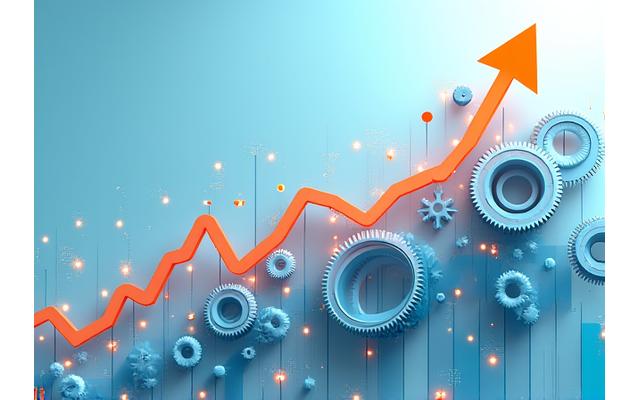 Un graphique de croissance stylisé avec des flèches montantes et des engrenages, symbolisant l'automatisation et l'évolution d'une entreprise